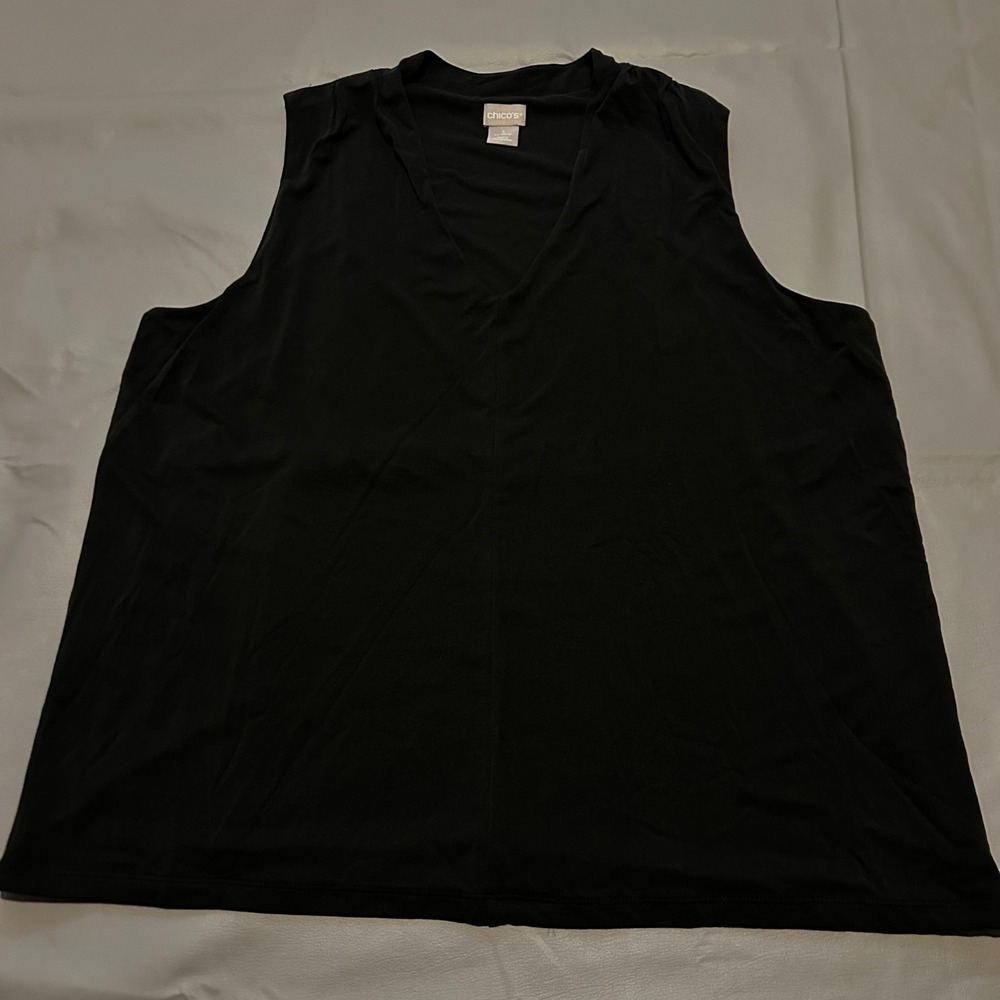 Chicos‎ Black Sleeveless V-Neck Tank Top Shell Size 3 US XL Modal Basic Layering